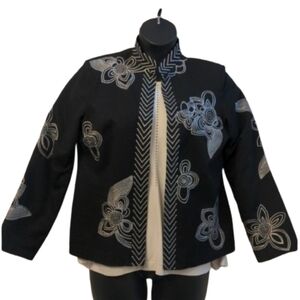 Women's  Black Silk Floral Embroidered Blazer JACKET